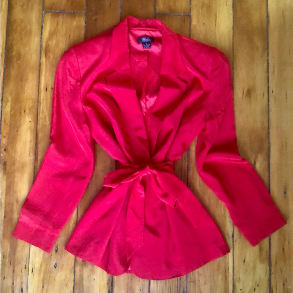 Vintage Red 100% Silk Blazer Jacket with Tie